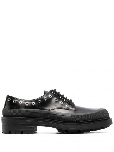 Tomoya Alexander McQueen ダービーシューズ Alexander Mcqueen Black Tread Slick Leather Lace Up Shoes for Men
